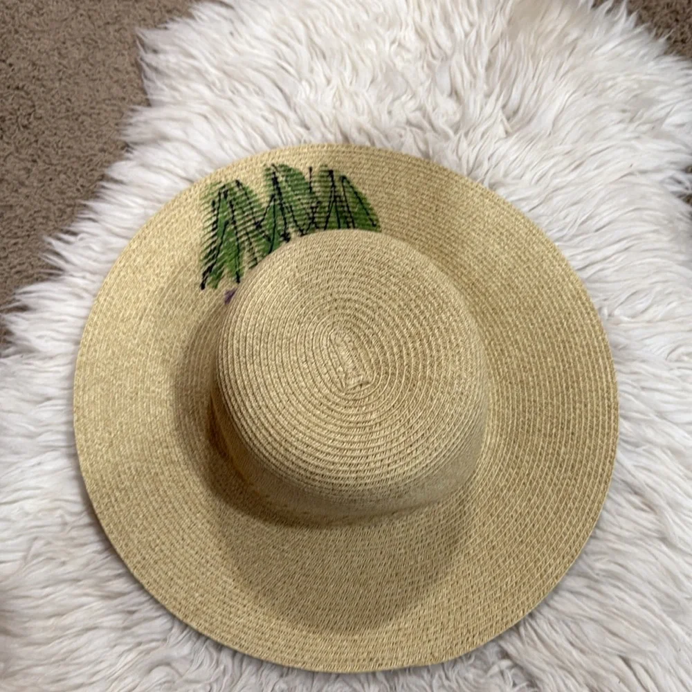 Joy Susan Hand Painted Woven Paper Floral Brim Sunhat OS‎
